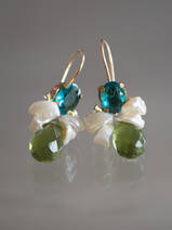 Orecchini Bee perle, cristallo verde e blu